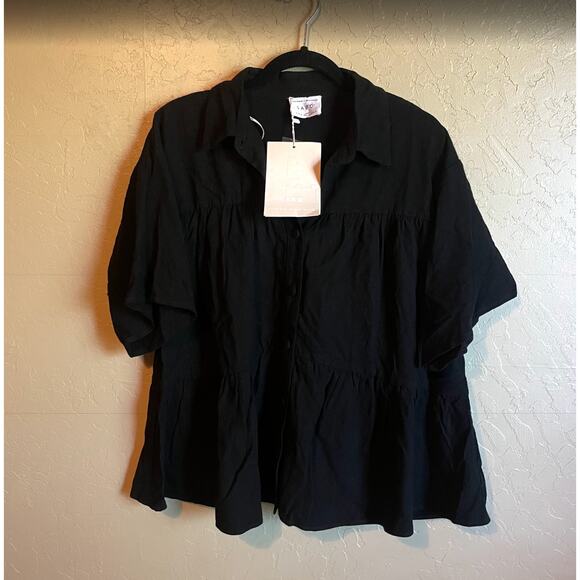 Sabo Black Luna Top Tiered Ruffle Cotton Ramie Button Front Blouse - Size S - Picture 2 of 11